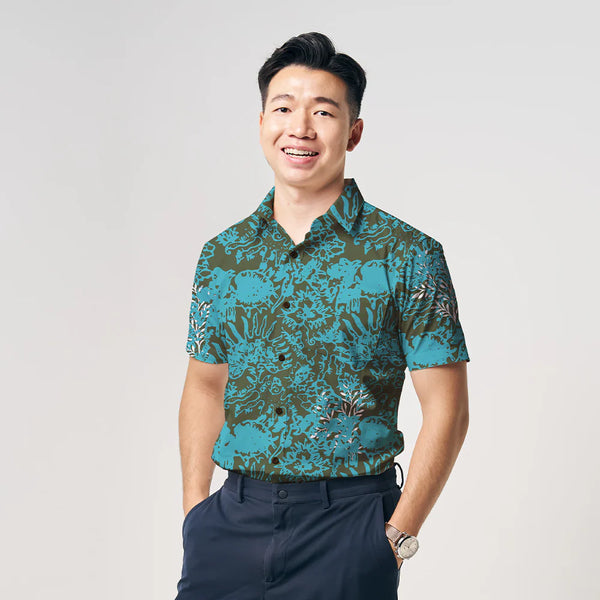Men's Batik Shirt - Cyan Rumpai