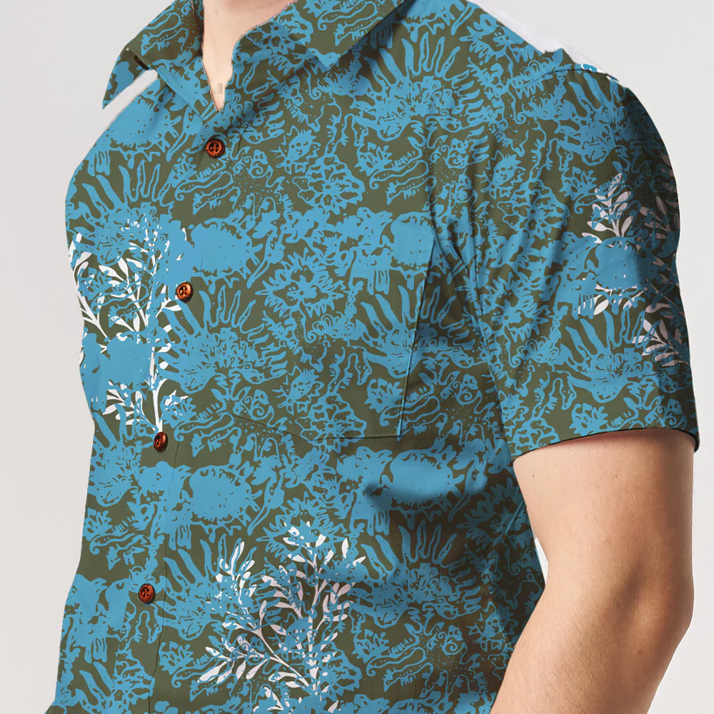 Men's Batik Shirt - Cyan Rumpai