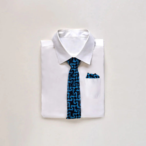 Batik Neck Tie & Pocket Square (Silk Cotton) - Midnight Arabesque