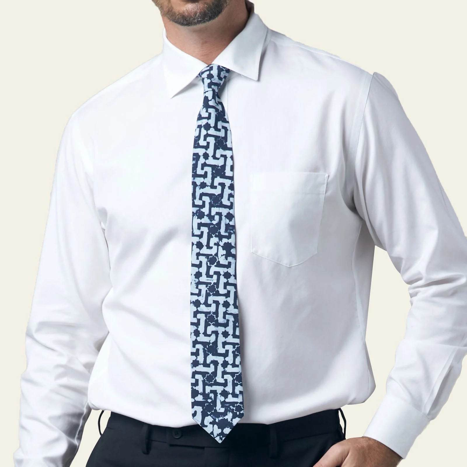 Batik Neck Tie & Pocket Square (Silk Cotton) - Midnight Arabesque