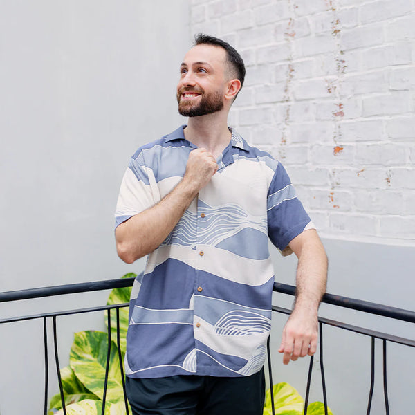 Men's Cuban Batik Shirt - Lavender Bukit