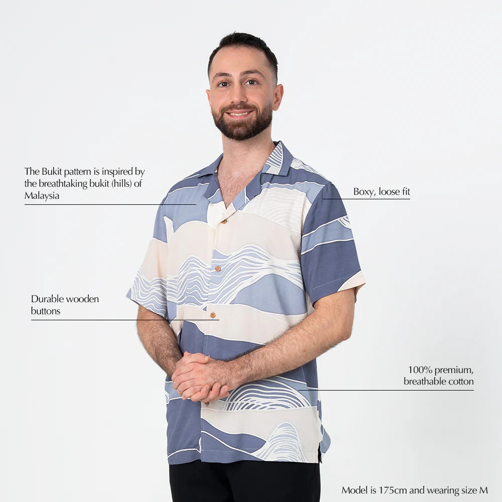 Men's Cuban Batik Shirt - Lavender Bukit