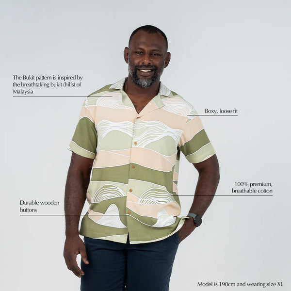 Men's Cuban Batik Shirt - Moss Bukit