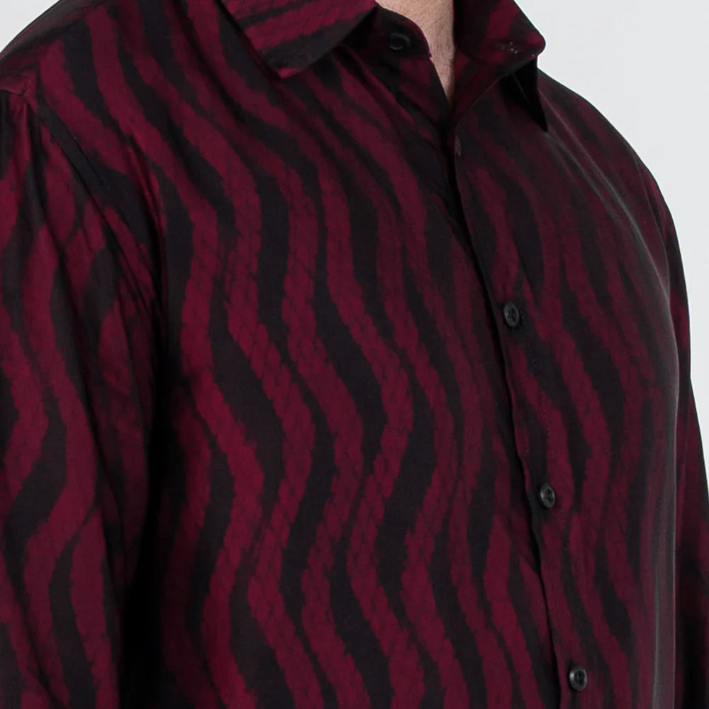 Men's Long-Sleeved Batik Shirt - Garnet Snakeskin
