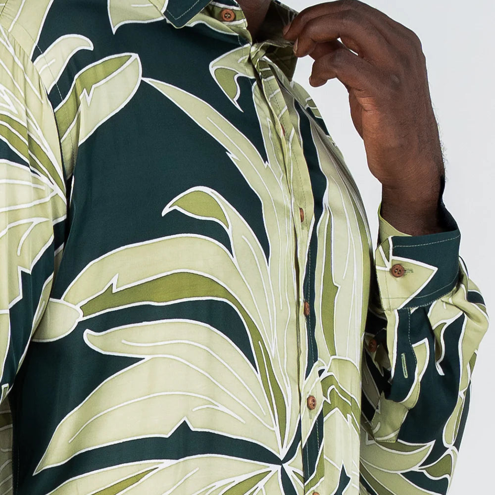 Men's Long-Sleeved Batik Shirt - Forest Palma