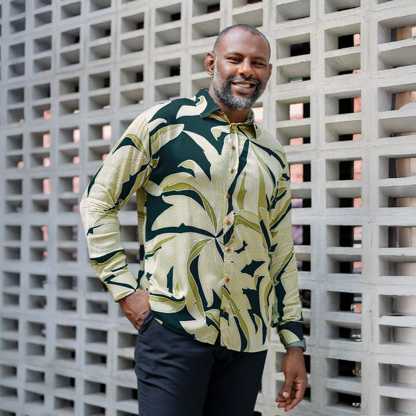 Men's Long-Sleeved Batik Shirt - Forest Palma