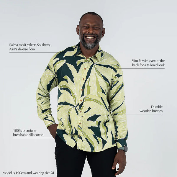 Men's Long-Sleeved Batik Shirt - Forest Palma