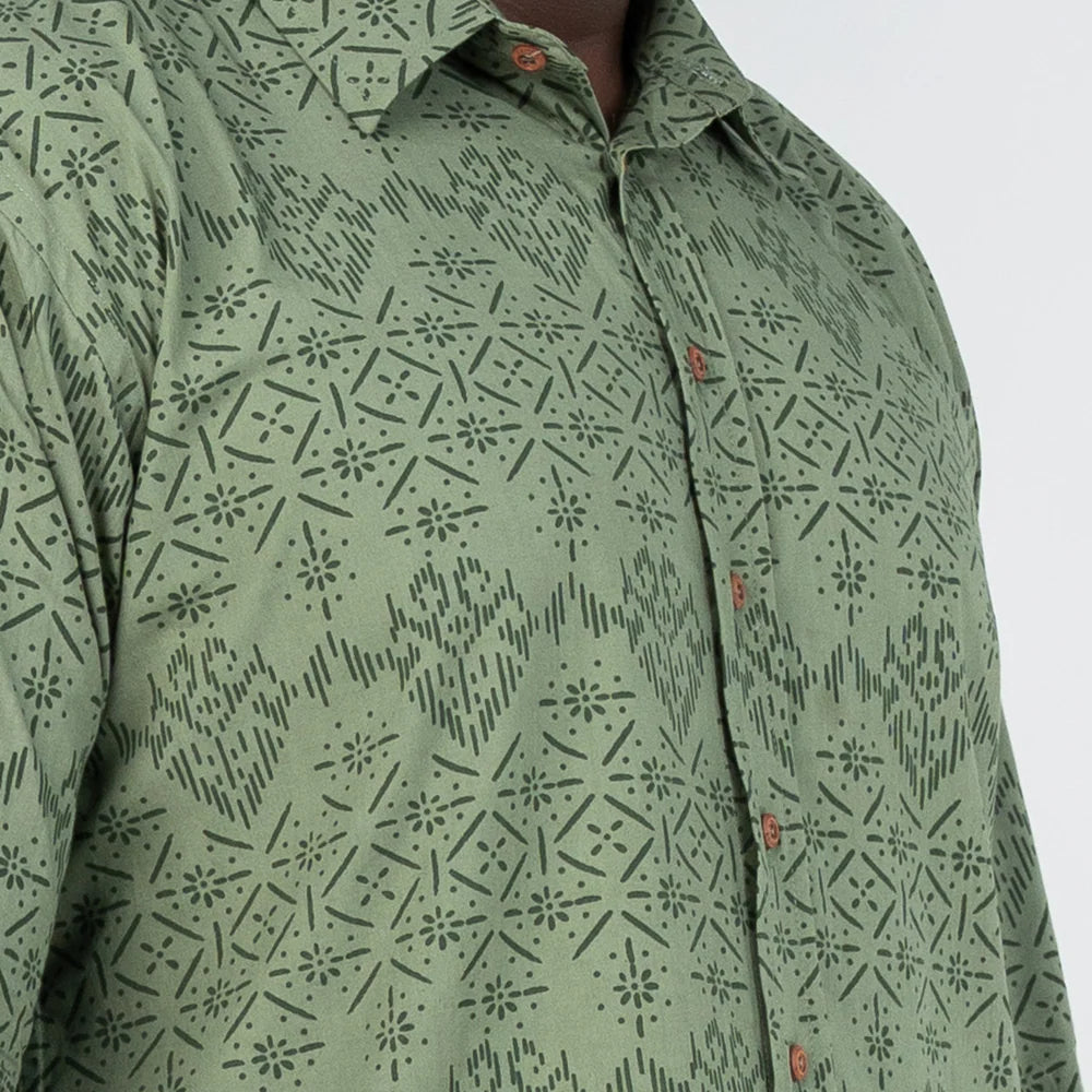 Men's Long-Sleeved Batik Shirt - Olive Anyam