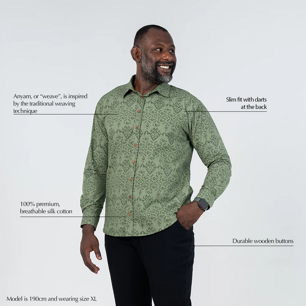 Men's Long-Sleeved Batik Shirt - Olive Anyam