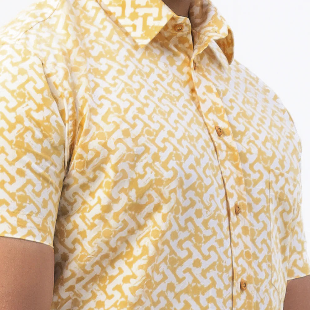 Men's Batik Shirt - Mustard Arabesque