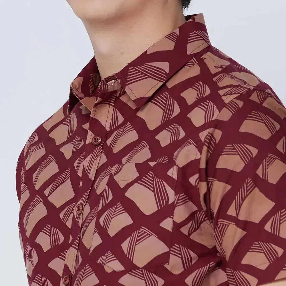 Men's Batik Shirt - Crimson Nasi Lemak