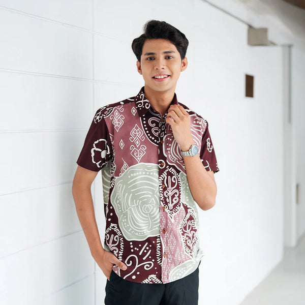 Men's Modern Batik Shirt - Maroon Petola