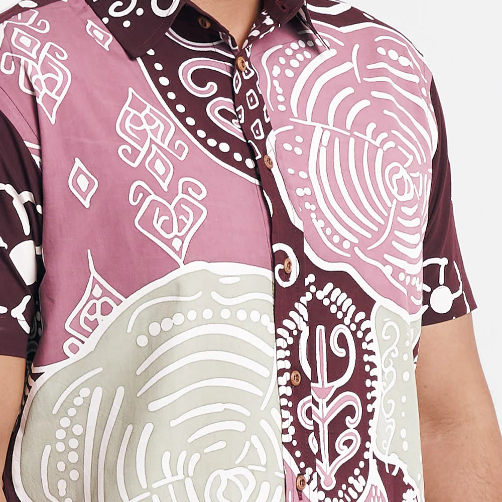 Men's Modern Batik Shirt - Maroon Petola