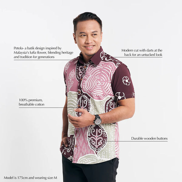Men's Modern Batik Shirt - Maroon Petola