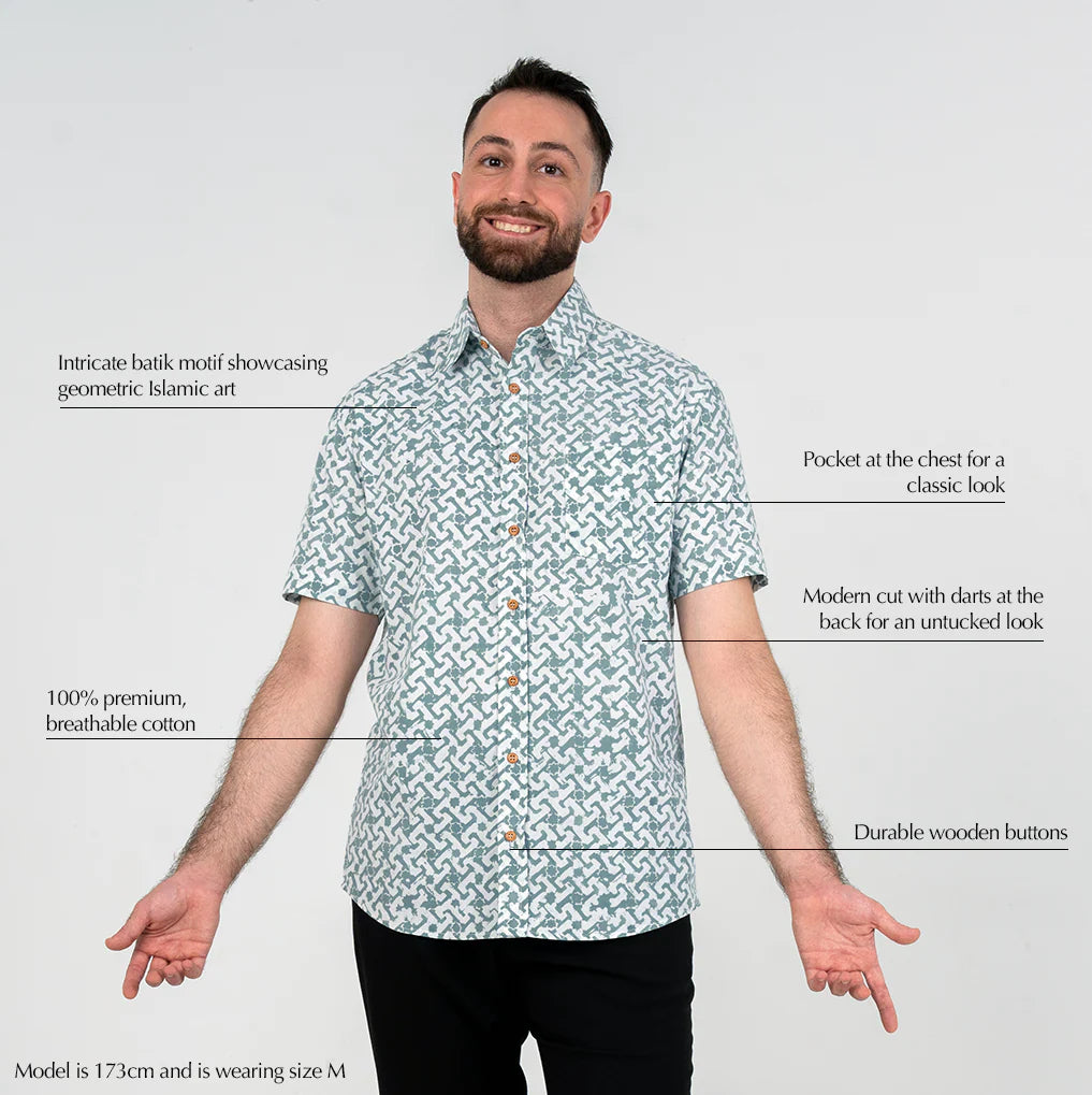 Men's Batik Shirt - Teal Arabesque