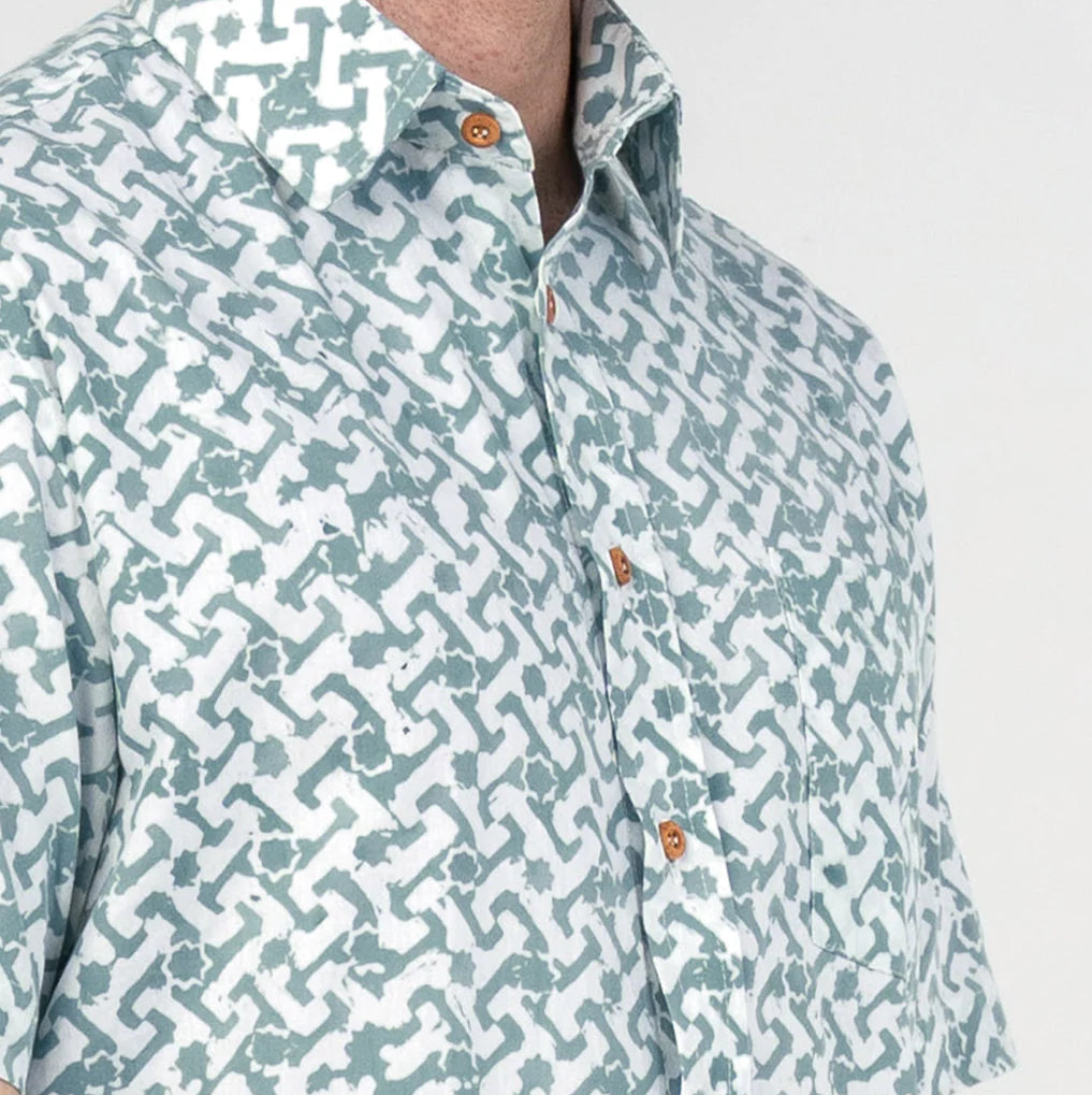 Men's Batik Shirt - Teal Arabesque
