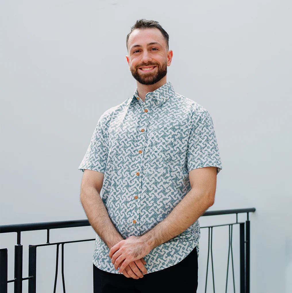 Men's Batik Shirt - Teal Arabesque