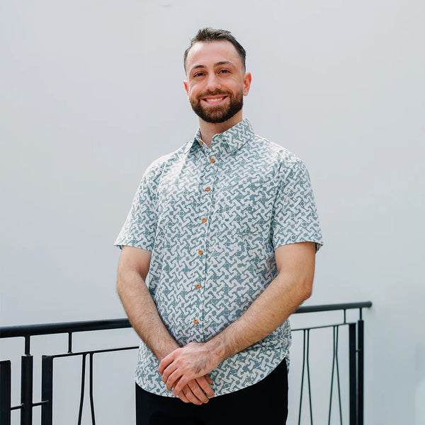 Men's Batik Shirt - Teal Arabesque