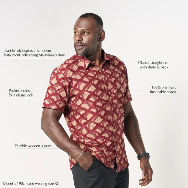 Men's Batik Shirt - Crimson Nasi Lemak