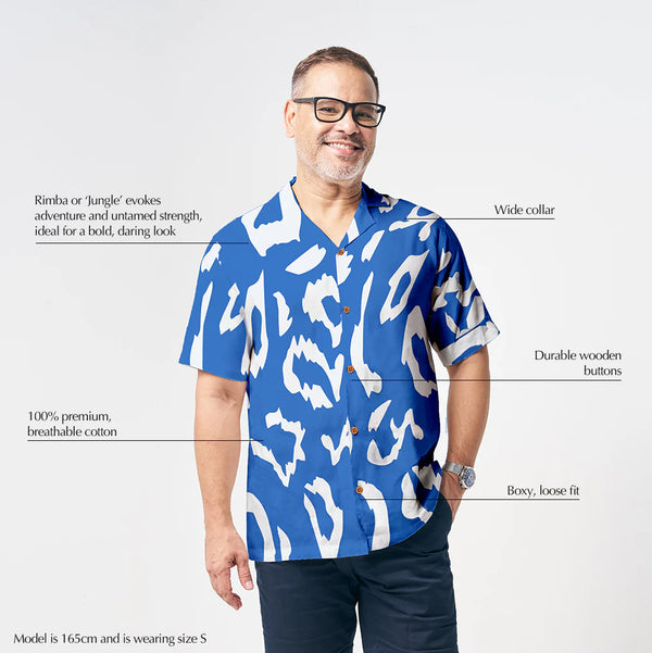 Men's Cuban Batik Shirt - Blue Rimba