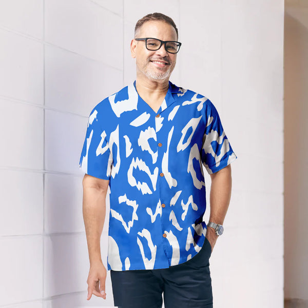 Men's Cuban Batik Shirt - Blue Rimba