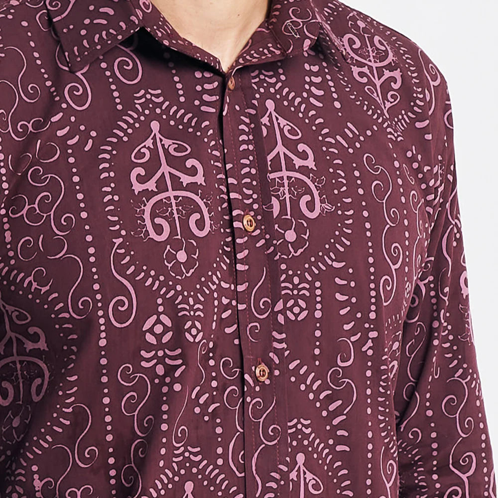 Men's Long-Sleeved Batik Shirt - Garnet Petola