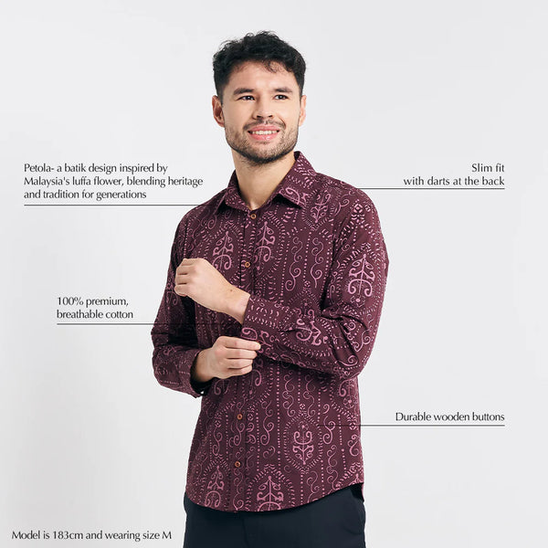 Men's Long-Sleeved Batik Shirt - Garnet Petola