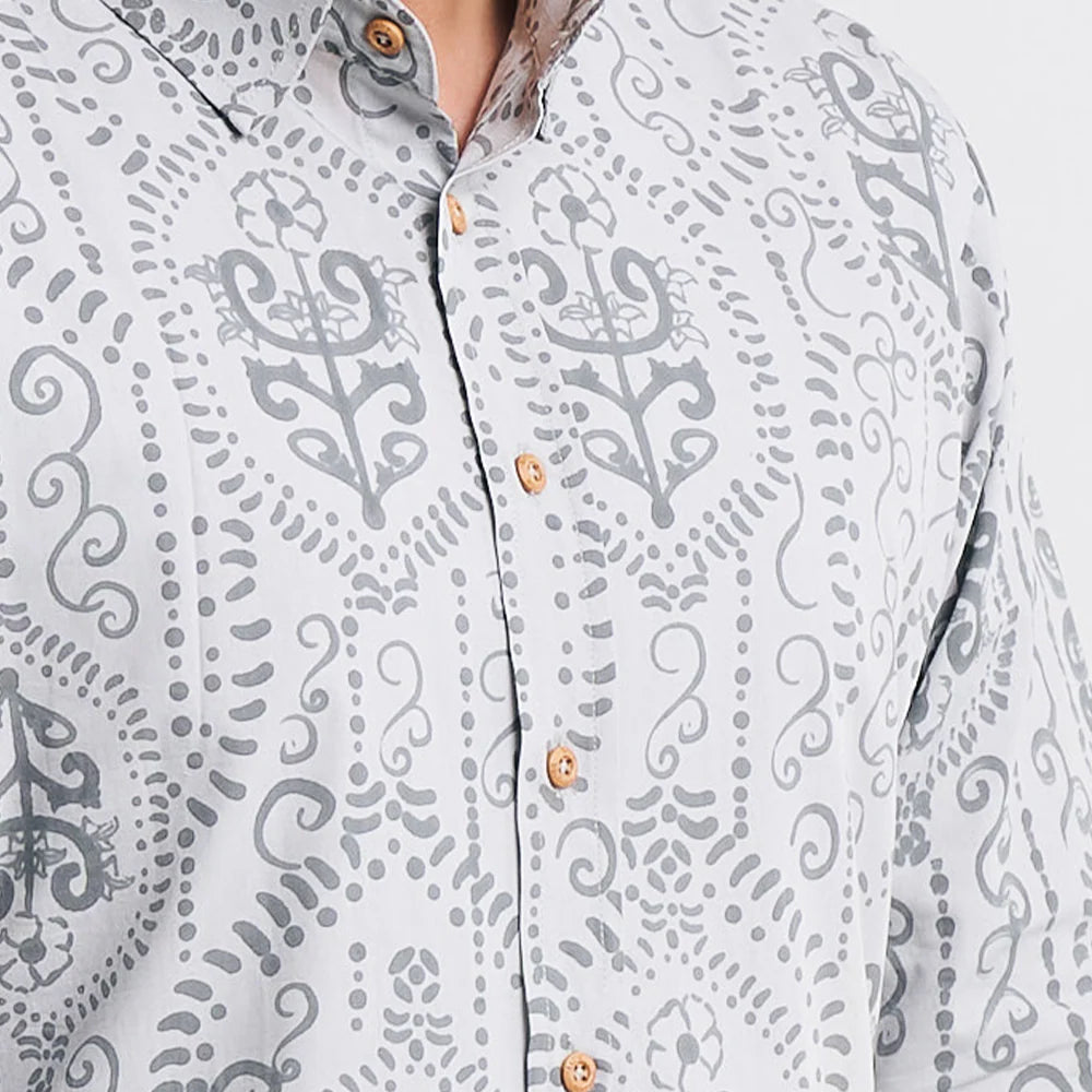 Men's Long-Sleeved Batik Shirt - Grey Petola