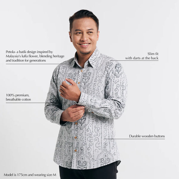 Men's Long-Sleeved Batik Shirt - Grey Petola