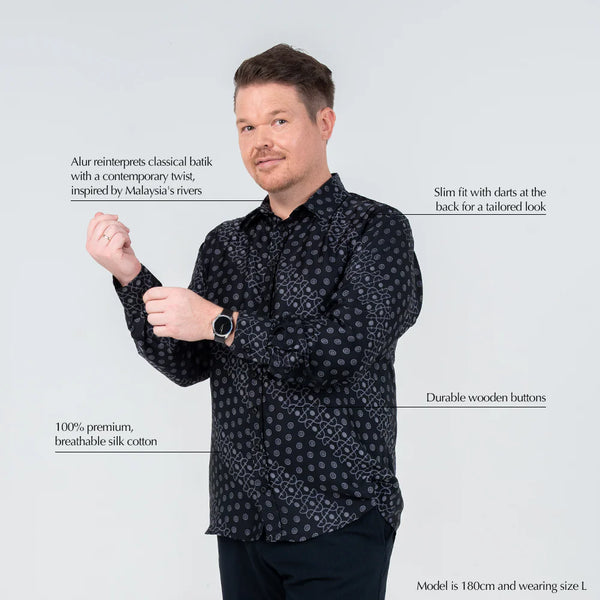 Men's Long-Sleeved Batik Shirt - Jet Alur