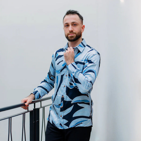 Men's Long-Sleeved Batik Shirt - Moonlight Palma