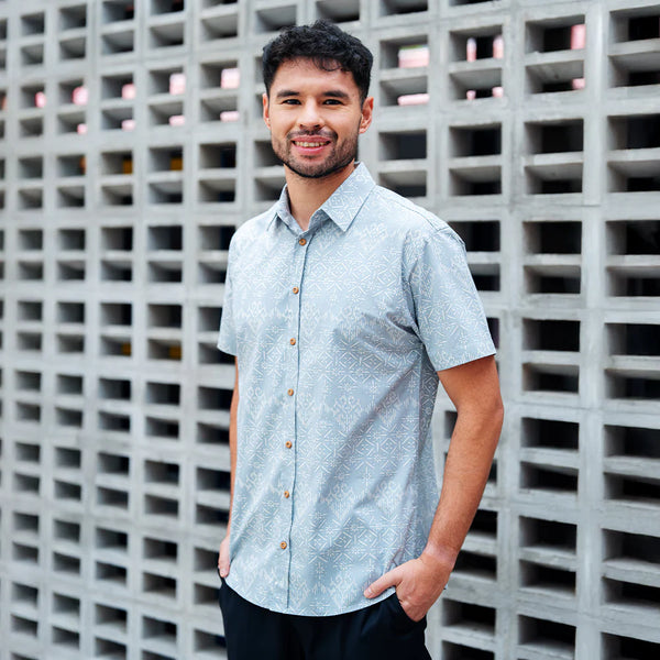 Men's Modern Batik Shirt - Grey Anyam