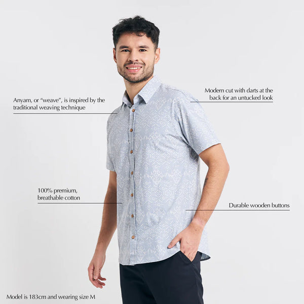 Men's Modern Batik Shirt - Grey Anyam