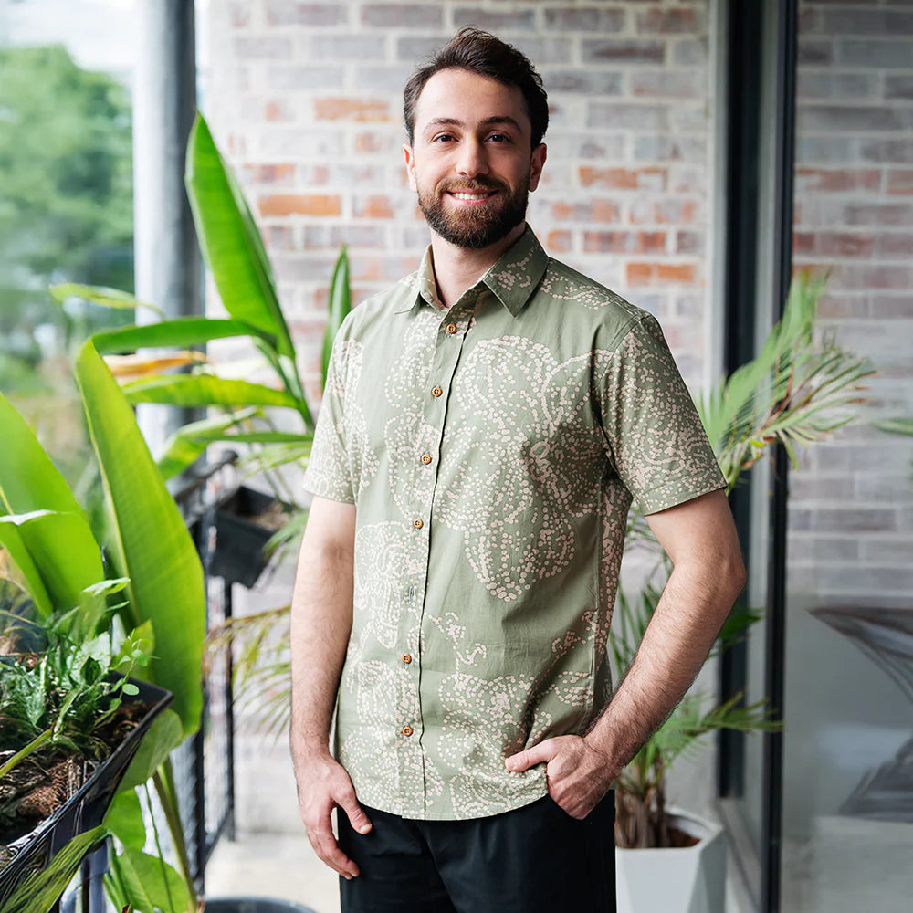 Men's Modern Batik Shirt - Moss Orchid
