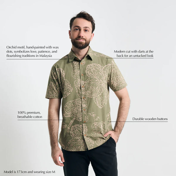 Men's Modern Batik Shirt - Moss Orchid