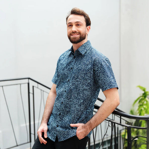 Men's Modern Batik Shirt - Navy Driftwood