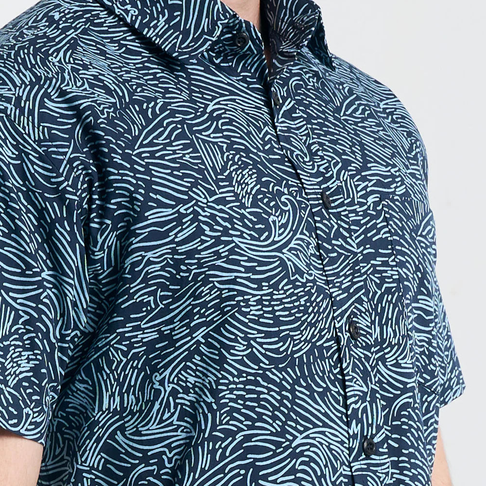 Men's Modern Batik Shirt - Navy Driftwood