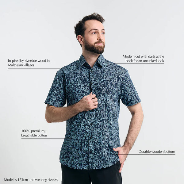 Men's Modern Batik Shirt - Navy Driftwood