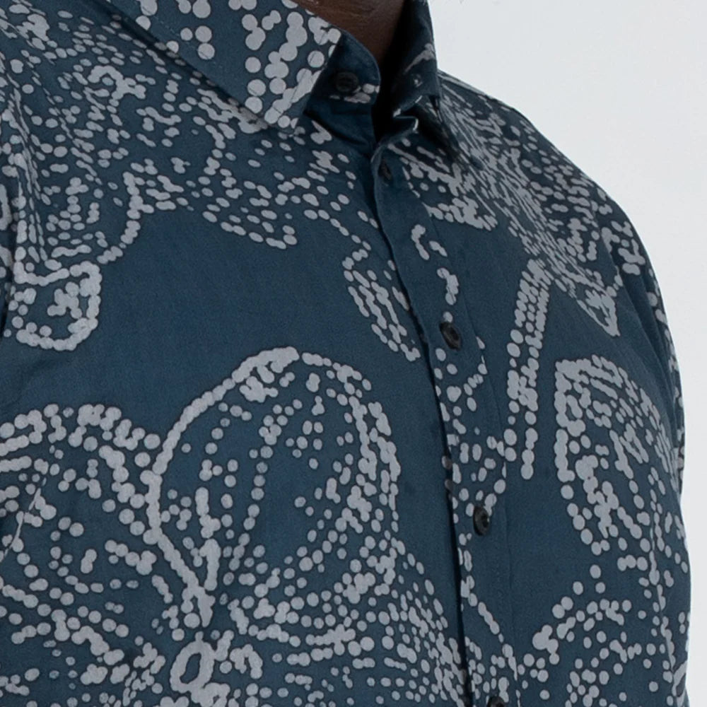 Men's Modern Batik Shirt - Navy Orchid