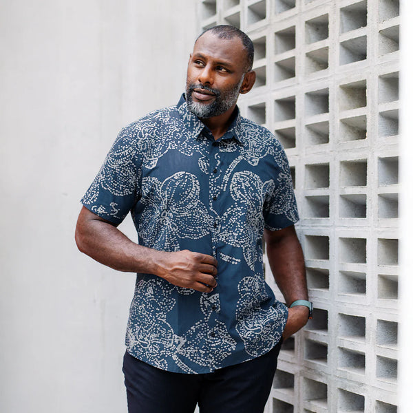Men's Modern Batik Shirt - Navy Orchid