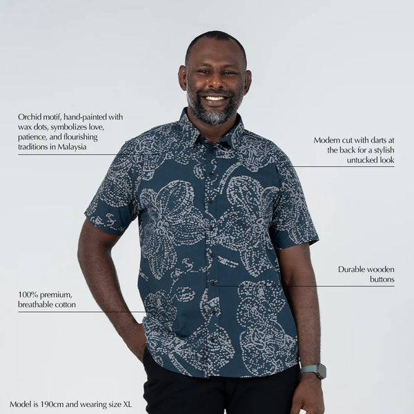 Men's Modern Batik Shirt - Navy Orchid