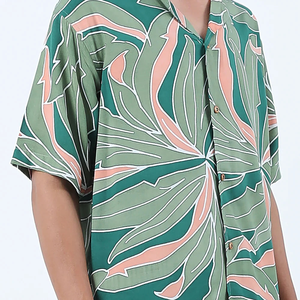 Men's Batik Cuban Shirt - Jungle Palma
