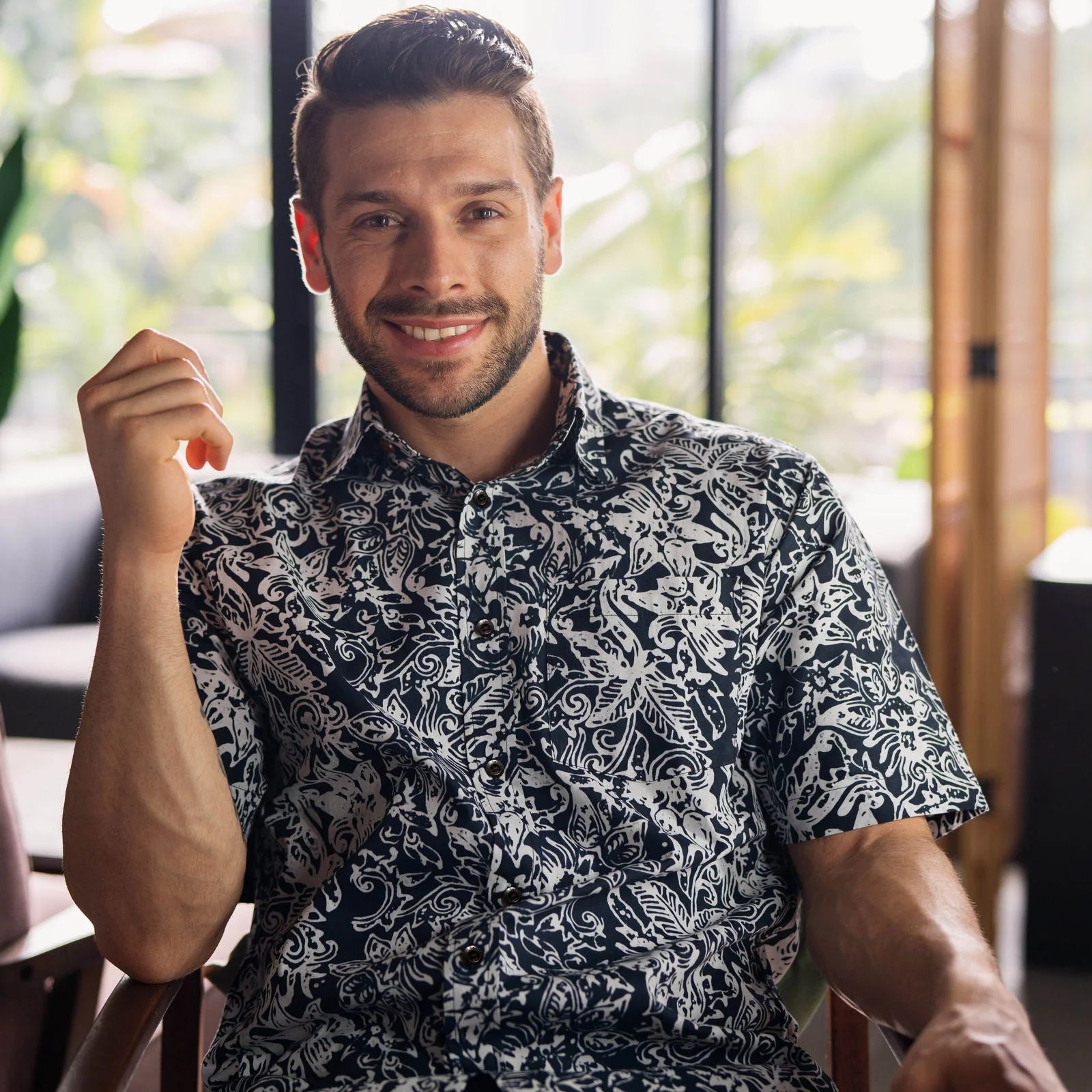 Men's Batik Shirt - Black Floret