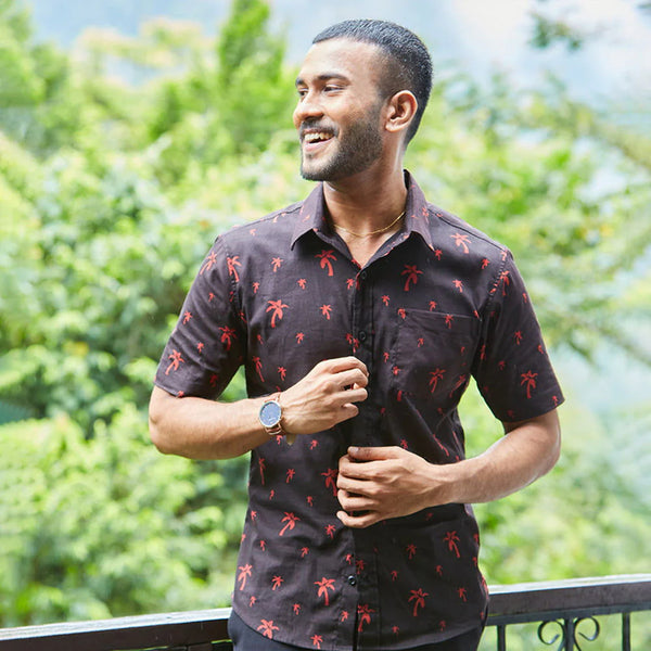 Men's Batik Shirt - Black Palm