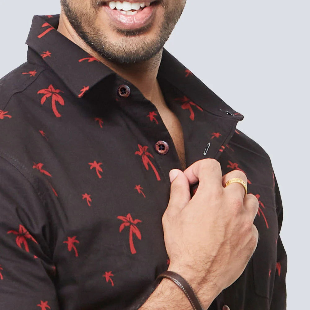 Men's Batik Shirt - Black Palm