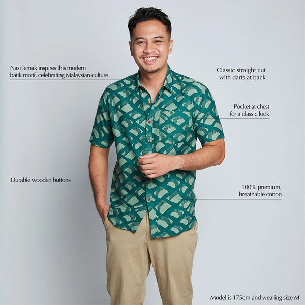Men's Batik Shirt - Green Nasi Lemak