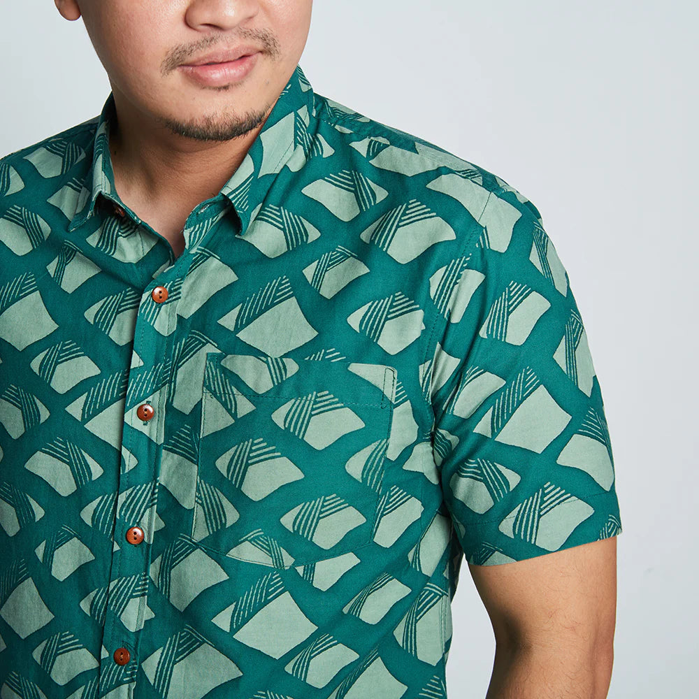 Men's Batik Shirt - Green Nasi Lemak