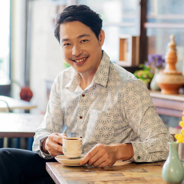 Men's Long-Sleeved Batik Shirt - Grey Firework