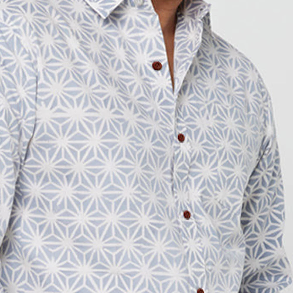 Men's Long-Sleeved Batik Shirt - Grey Firework