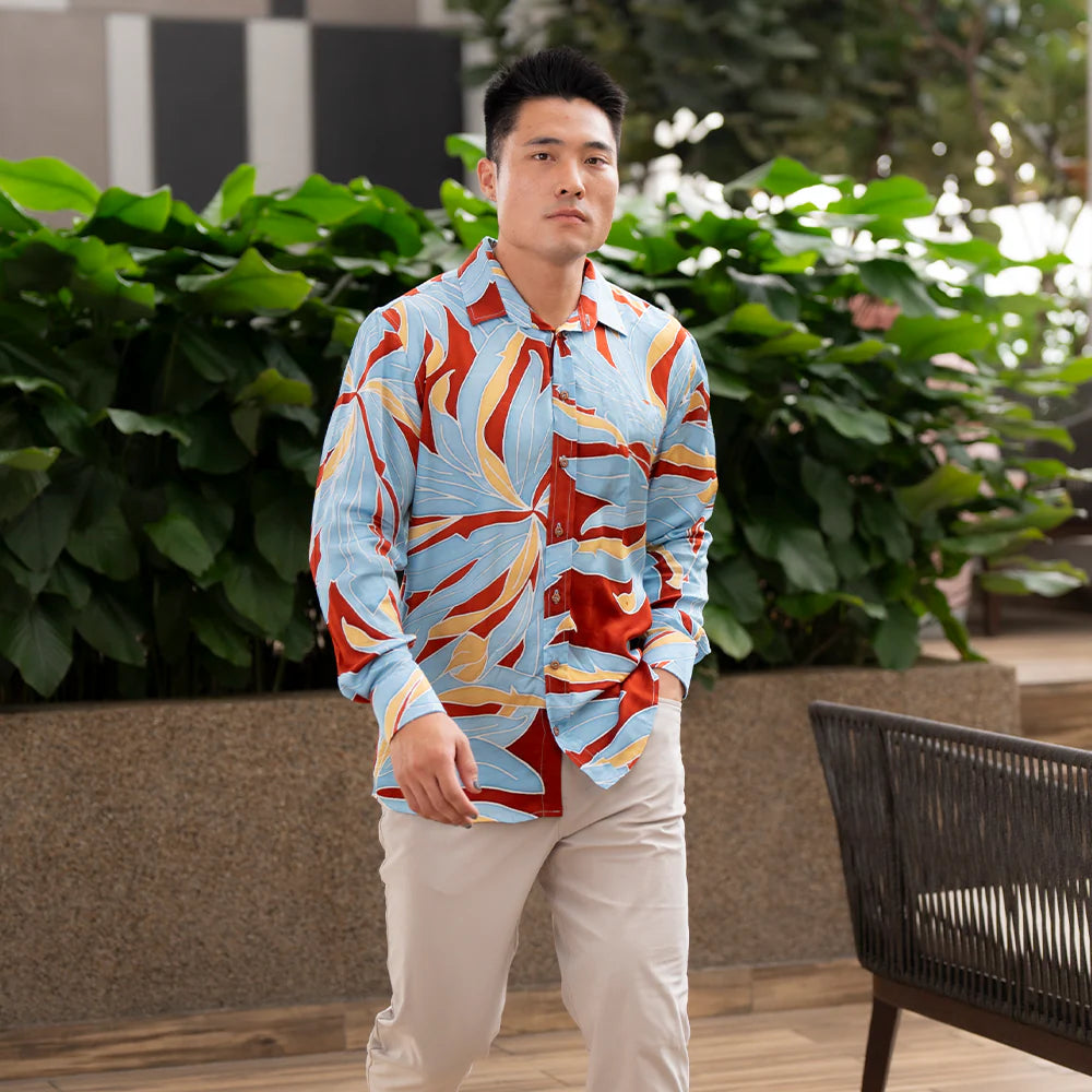 Men's Long-Sleeved Batik Shirt - Sunset Palma